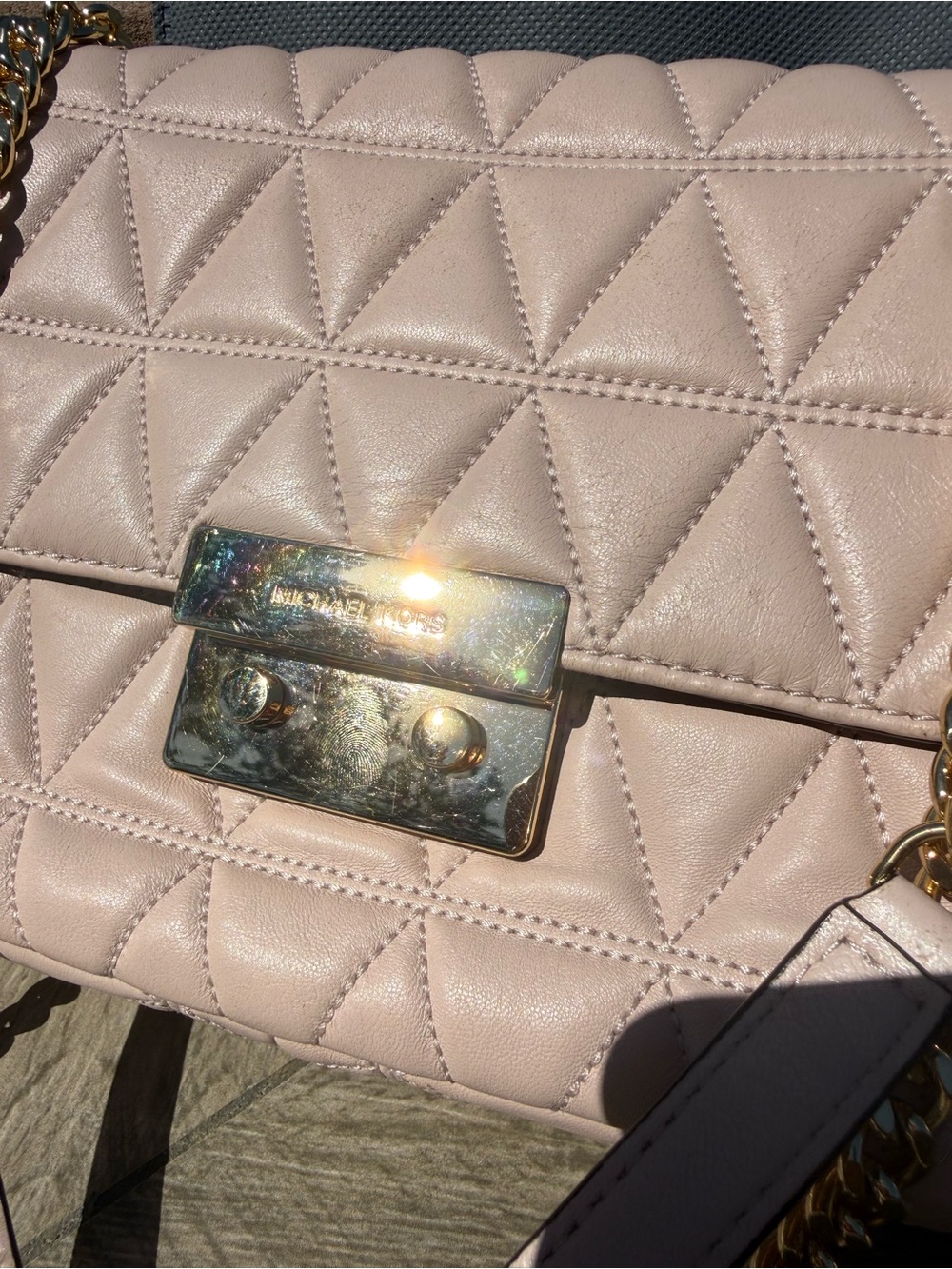 GUC Michael Kors Sloan Large Quilted-Leather Lambskin Soft Pink Shoulder Bag - Picture 4 of 9